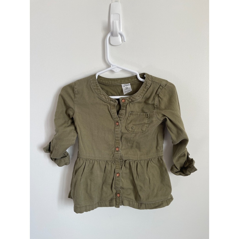 Carter's Girls Green Button Up Casual‎ Shirt Top 2T